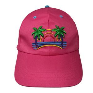 Palm Trees Strapback Hat Pink One Size Adjustable Embroidered 6 Panel SOL